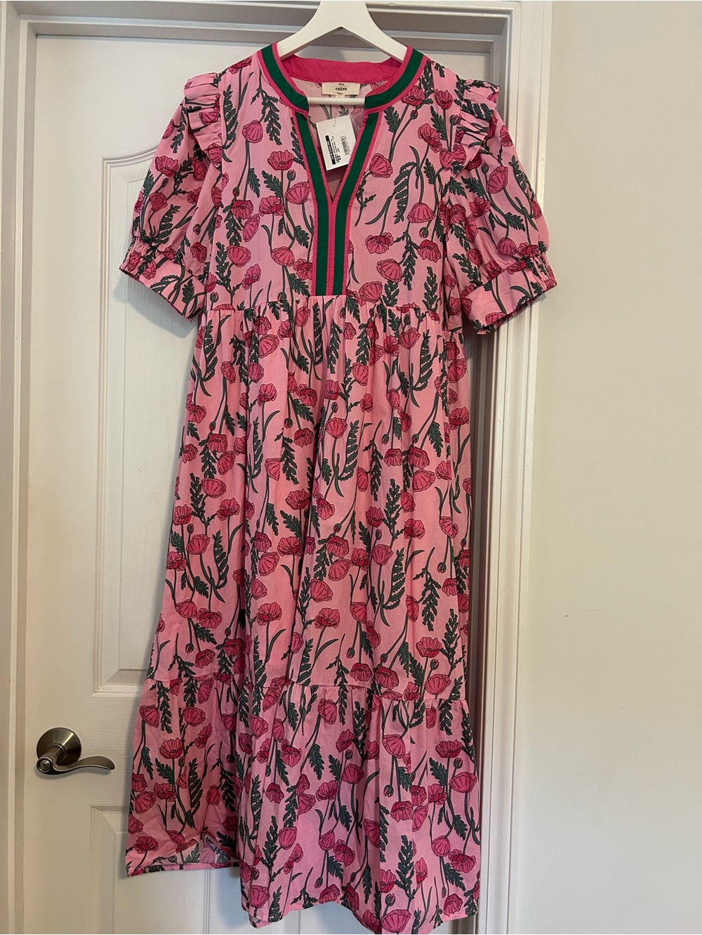 Entro Pink Floral Dress with Green Trim